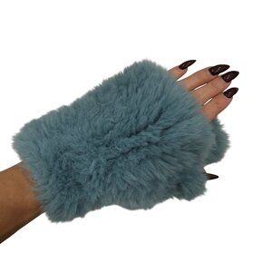 Surell Faux Rex Rabbit Fur Texting Mittens Fingerless Gloves Teal Stretchy OS